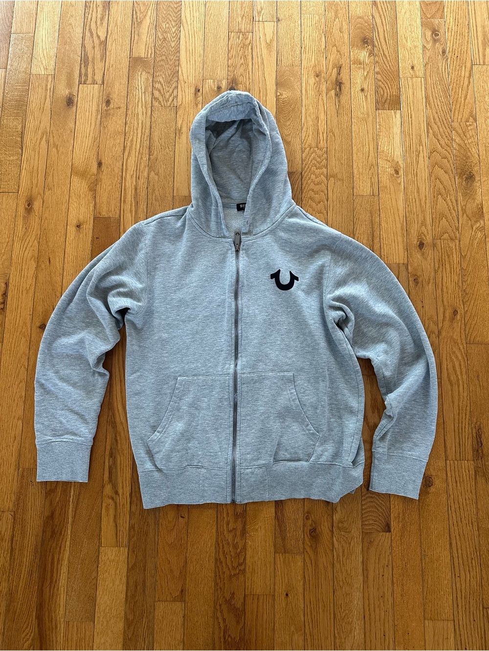 True Religion Heather Gray Full-Zip Hooded Sweatshirt
